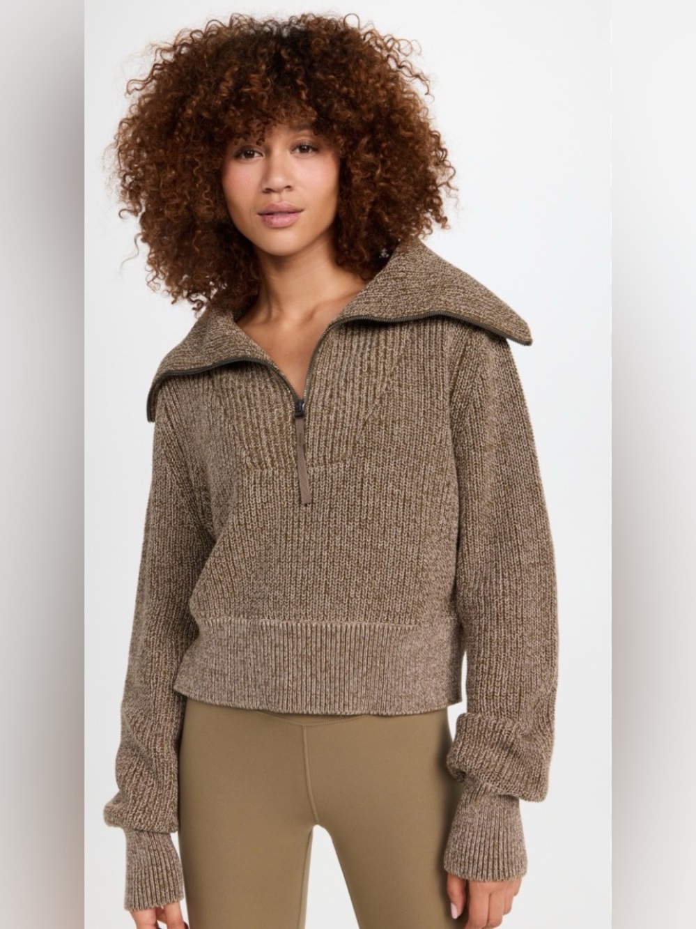 Varley Mentone Half Zip Knit Sweater Brown Taupe Size M